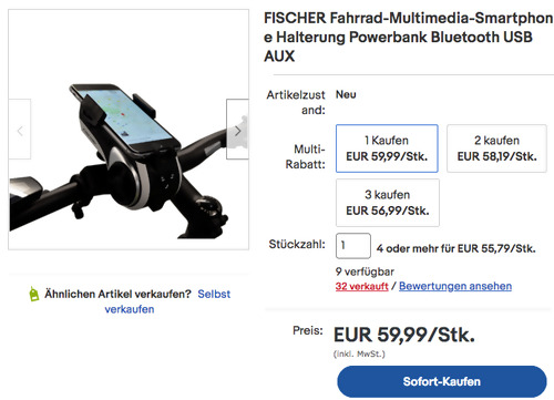 FISCHER 50076 Fahrrad-Multimedia-Smartphone Halterung (Powerbank, Bluetooth, Freisprechfunktion) FISCHER 50076 Fahrrad-Multimedia-Smartphone Halterung (Powerbank, Bluetooth, Freisprechfunktion)