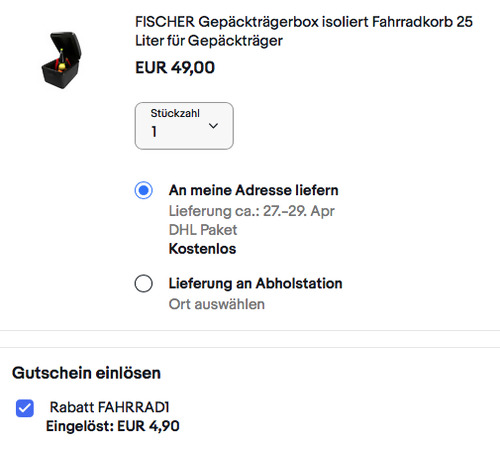 FISCHER 50396 Isolierte Gepäckträgerbox FISCHER 50396 Isolierte Gepäckträgerbox