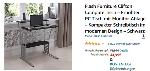 Flash Furniture Clifton Computertisch in Schwarz - Erhöhter PC Tisch mit Monitor-Ablage (Metall/Holzwerkstoff, 71,1 x 59,7 cm x 83,8 cm) Flash Furniture Clifton Computertisch in Schwarz - Erhöhter PC Tisch mit Monitor-Ablage (Metall/Holzwerkstoff, 71,1 x 59,7 cm x 83,8 cm)