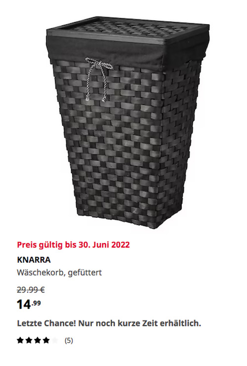 IKEA Düsseldorf - KNARRA Wäschekorb, gefüttert, schwarz/braun, 38x29x57 cm, 38l - jetzt 50% billiger