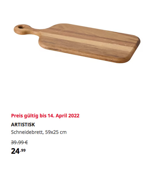 IKEA Hamburg-Altona - ARTISTISK Schneidebrett, Eiche, 59x25 cm  - jetzt 38% billiger