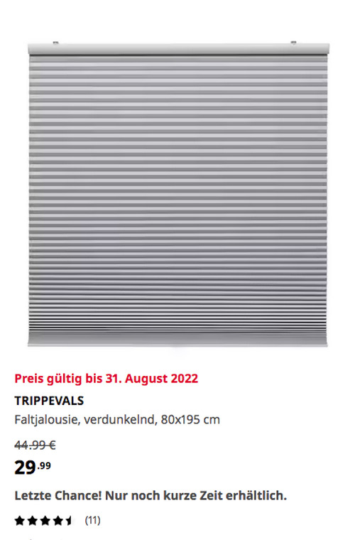 IKEA Hamburg-Altona - TRIPPEVALS Faltjalousie, verdunkelnd, hellgrau, 80x195 cm  - jetzt 33% billiger