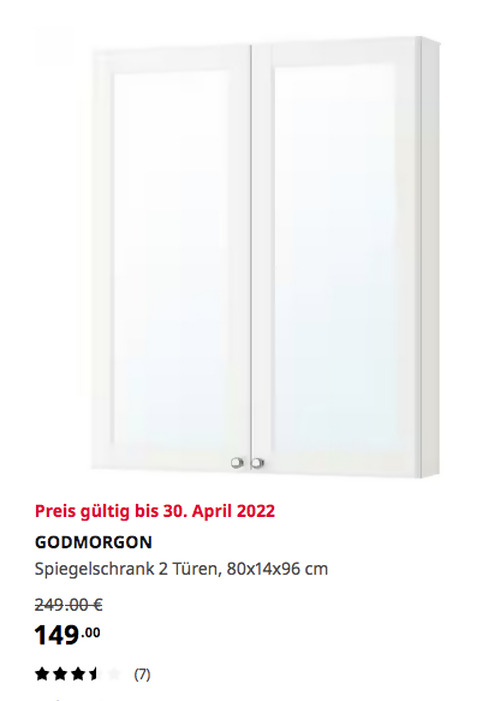 IKEA Hannover EXPO-Park - Spiegelschrank 2 Türen, Kasjön weiß, 80x14x96 cm  - jetzt 40% billiger