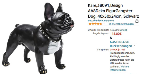 KARE 38091 Deko-Figur "Gangster Dog", 40x50x24cm KARE 38091 Deko-Figur "Gangster Dog", 40x50x24cm