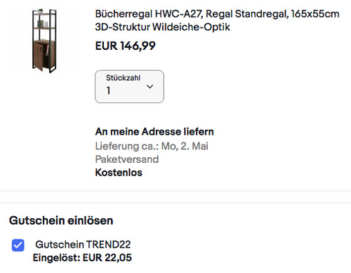 Mendler Bücherregal HWC-A27 in Wildeiche-Optik (165x55x35 cm, 3D-Struktur) - jetzt 15% billiger