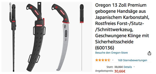 Oregon 600136 13 Zoll Premium gebogene Handsäge aus Japanischem Karbonstahl - jetzt 19% billiger Oregon 600136 13 Zoll Premium gebogene Handsäge aus Japanischem Karbonstahl - jetzt 19% billiger