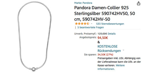 Pandora 590742HV50 Sterlingsilber Damen-Collier, 50 cm Pandora 590742HV50 Sterlingsilber Damen-Collier, 50 cm