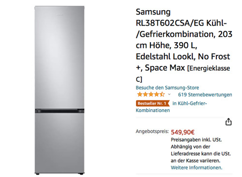 Samsung RL38T602CSA/EG Kühl-/Gefrierkombination, 203 cm Höhe - jetzt 13% billiger