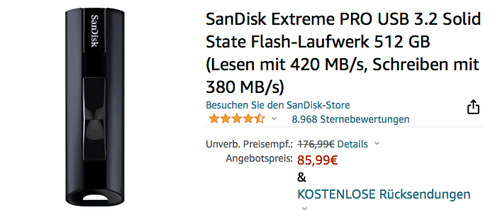 SanDisk Extreme PRO USB 3.2 512 GB USB-Stick SanDisk Extreme PRO USB 3.2 512 GB USB-Stick