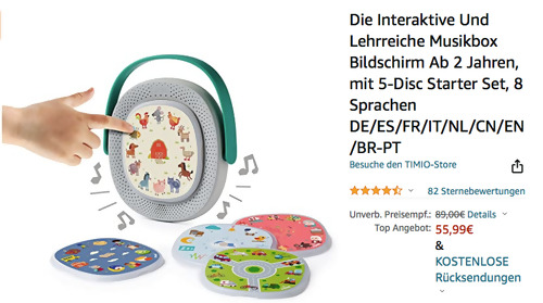 TIMIO Die Interaktive und Lehrreiche Musikbox mit 5-Disc Starter Set, 8 Sprachen TIMIO Die Interaktive und Lehrreiche Musikbox mit 5-Disc Starter Set, 8 Sprachen