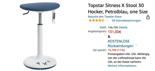 Topstar Sitness X Stool 30 Hocker in Petrolblau, 38 cm Sitztiefe Topstar Sitness X Stool 30 Hocker in Petrolblau, 38 cm Sitztiefe