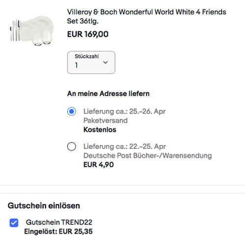 Villeroy & Boch 1011559032 Wonderful World White 4 Friends Geschirr-Set, 36tlg. - jetzt 10% billiger Villeroy & Boch 1011559032 Wonderful World White 4 Friends Geschirr-Set, 36tlg. - jetzt 10% billiger