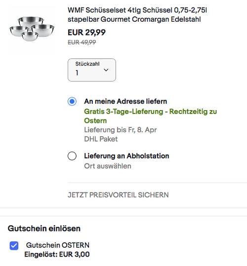 WMF Küchenschüssel-Set Gourmet 4-teilig, Cromargan Edelstahl (0,75-2,75l, stapelbar) - jetzt 10% billiger WMF Küchenschüssel-Set Gourmet 4-teilig, Cromargan Edelstahl (0,75-2,75l, stapelbar) - jetzt 10% billiger