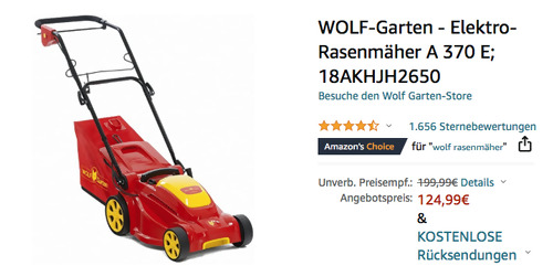 WOLF-Garten A 370 E Elektro-Rasenmäher (1600 W, 37 cm Schnittbreite) WOLF-Garten A 370 E Elektro-Rasenmäher (1600 W, 37 cm Schnittbreite)