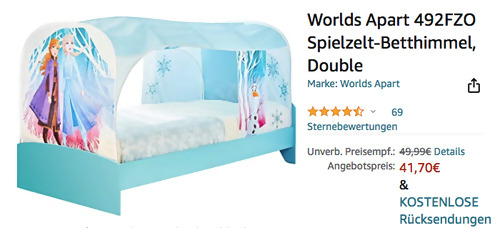 Worlds Apart 492FZO Spielzelt-Betthimmel "Die Eiskönigin 2", 200 x 90 x 90 cm - jetzt 17% billiger