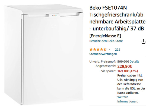 Beko FSE1074N Tischgefrierschrank (84 x 54 x 59 cm, unterbaufähig) - jetzt 15% billiger Beko FSE1074N Tischgefrierschrank (84 x 54 x 59 cm, unterbaufähig) - jetzt 15% billiger