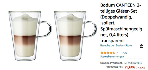 Bodum 10326-10 CANTEEN 2-teiliges 0,4 L Gläser-Set (Doppelwandig, Isoliert) - jetzt 27% billiger Bodum 10326-10 CANTEEN 2-teiliges 0,4 L Gläser-Set (Doppelwandig, Isoliert) - jetzt 27% billiger