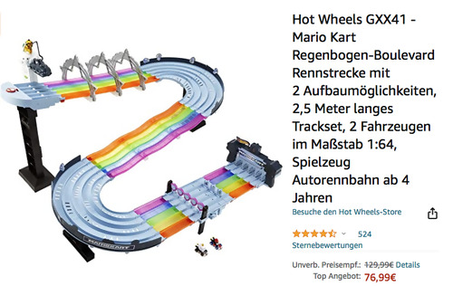 Hot Wheels GXX41 - Mario Kart Regenbogen-Boulevard Rennstrecke (2,5 Meter, inkl. 2 Fahrzeuge) Hot Wheels GXX41 - Mario Kart Regenbogen-Boulevard Rennstrecke (2,5 Meter, inkl. 2 Fahrzeuge)
