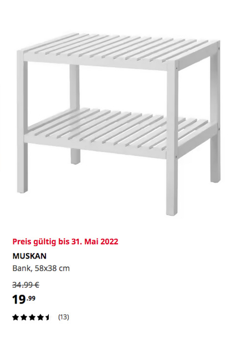 IKEA Braunschweig - MUSKAN Bank, weiß, 58x38 cm  - jetzt 43% billiger IKEA Braunschweig - MUSKAN Bank, weiß, 58x38 cm  - jetzt 43% billiger