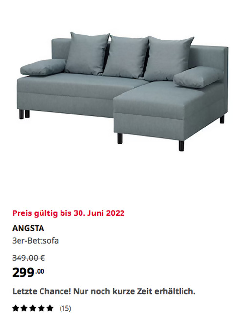 IKEA Düsseldorf - ANGSTA 3er-Bettsofa, mit Récamiere, türkis - jetzt 14% billiger