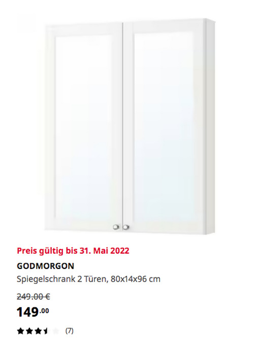 IKEA Hannover EXPO-Park - GODMORGON Spiegelschrank 2 Türen, Kasjön weiß, 80x14x96 cm - jetzt 40% billiger