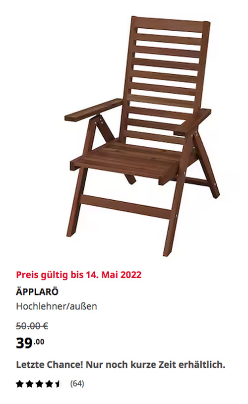 IKEA Ludwigsburg - ÄPPLARÖ Hochlehner/außen, faltbar, braun las., massive Akazie IKEA Ludwigsburg - ÄPPLARÖ Hochlehner/außen, faltbar, braun las., massive Akazie