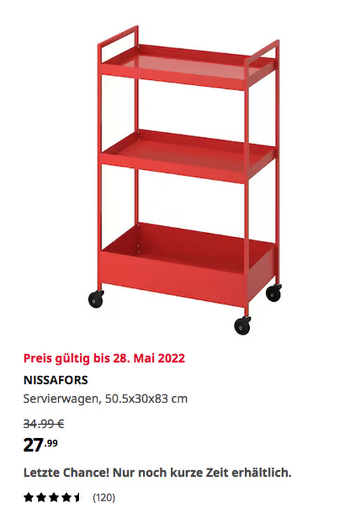 IKEA Mannheim - NISSAFORS Servierwagen, rotorange, Stahl, 50.5x30x83 cm IKEA Mannheim - NISSAFORS Servierwagen, rotorange, Stahl, 50.5x30x83 cm
