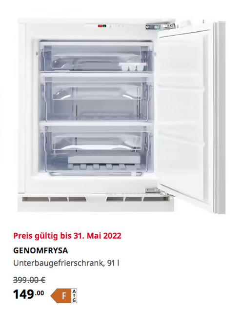 IKEA Osnabrück - GENOMFRYSA Unterbaugefrierschrank, IKEA 500 integriert, 91 l IKEA Osnabrück - GENOMFRYSA Unterbaugefrierschrank, IKEA 500 integriert, 91 l