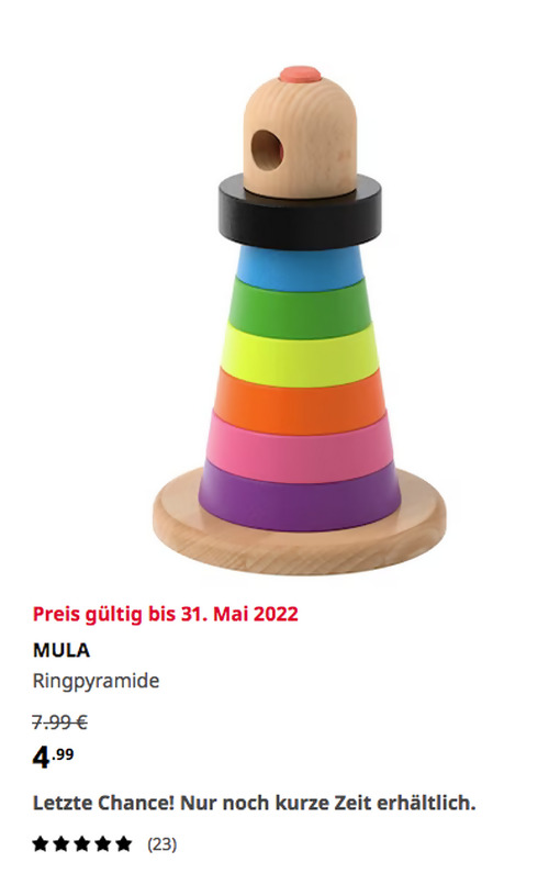 IKEA Osnabrück - MULA Ringpyramide, bunt/Buche, 20 cm hoch IKEA Osnabrück - MULA Ringpyramide, bunt/Buche, 20 cm hoch