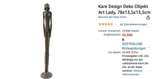 Kare Design 66034 Deko Objekt "Art Lady", 78 cm hoch Kare Design 66034 Deko Objekt "Art Lady", 78 cm hoch