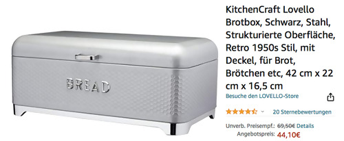 KitchenCraft Lovello Brotbox in Grau (?Stahl, 42 x 22 x 16,5 cm) KitchenCraft Lovello Brotbox in Grau (?Stahl, 42 x 22 x 16,5 cm)