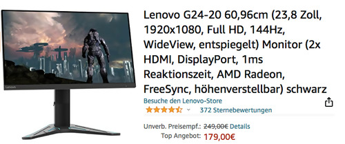 Lenovo G24-20 60,96cm (23,8 Zoll) Gaming Monitor (1920x1080, 144Hz, 1ms, (2x HDMI, DP, FreeSync) Lenovo G24-20 60,96cm (23,8 Zoll) Gaming Monitor (1920x1080, 144Hz, 1ms, (2x HDMI, DP, FreeSync)