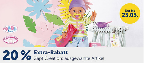 myToys.de - 20% Extra-Rabatt auf ausgewählte Artikel der Marke Zapf Creation: z.B. Zapf Creation Baby Annabell® Lunch Time Tisch myToys.de - 20% Extra-Rabatt auf ausgewählte Artikel der Marke Zapf Creation: z.B. Zapf Creation Baby Annabell® Lunch Time Tisch