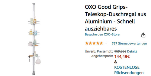 OXO Good Grips-Teleskop-Duschregal aus Aluminium (157 - 274 cm ausziehbar) - jetzt 15% billiger OXO Good Grips-Teleskop-Duschregal aus Aluminium (157 - 274 cm ausziehbar) - jetzt 15% billiger