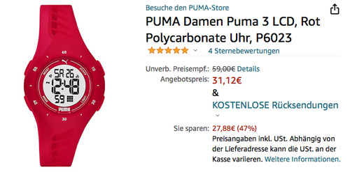 PUMA P6023 Damenuhr in Rot (40-mm, LCD, Polycarbonat) PUMA P6023 Damenuhr in Rot (40-mm, LCD, Polycarbonat)
