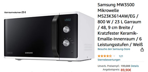 Samsung MS23K3614AW/EG 23L Mikrowelle in Schwarz/Weiß Samsung MS23K3614AW/EG 23L Mikrowelle in Schwarz/Weiß