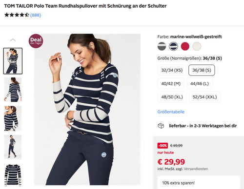 TOM TAILOR Polo Team Damen Rundhalspullover mit Schnürung an der Schulter, versch. Farben und Größen TOM TAILOR Polo Team Damen Rundhalspullover mit Schnürung an der Schulter, versch. Farben und Größen
