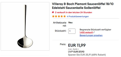Villeroy & Boch 12-6264-1760 Piemont Saucenlöffel (18/10 Edelstahl, 19,1 cm) Villeroy & Boch 12-6264-1760 Piemont Saucenlöffel (18/10 Edelstahl, 19,1 cm)