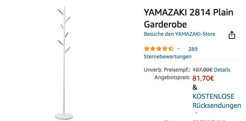 YAMAZAKI 2814 Plain Garderobe, weiß (177 cm, Stahl, Holz) YAMAZAKI 2814 Plain Garderobe, weiß (177 cm, Stahl, Holz)