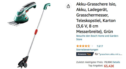 Bosch Akku-Grasschere Isio mit Teleskopstiel (8 cm Messerbreite) Bosch Akku-Grasschere Isio mit Teleskopstiel (8 cm Messerbreite)