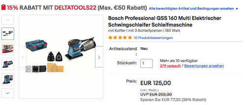 Bosch Professional GSS 160-1 A Multi Schwingschleifer (180 Watt, 1,6 mm Schwingkreis-Ø, in L-BOXX) Bosch Professional GSS 160-1 A Multi Schwingschleifer (180 Watt, 1,6 mm Schwingkreis-Ø, in L-BOXX)