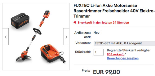 FUXTEC E312D 40V Akku-Motorsense mit Akku & Ladegerät (300mm Schnittbreite, FUXTEC E312D 40V Akku-Motorsense mit Akku & Ladegerät (300mm Schnittbreite,