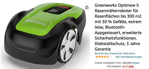 Greenworks Optimow S Rasenmäherroboter für Rasenflächen bis 300 m2 Greenworks Optimow S Rasenmäherroboter für Rasenflächen bis 300 m2