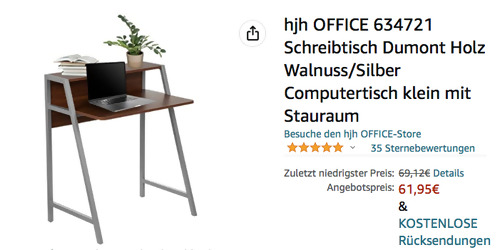 hjh OFFICE 634721 Schreibtisch "Dumont" in Walnuss/Silber, 89 x 78 x 50,5 cm hjh OFFICE 634721 Schreibtisch "Dumont" in Walnuss/Silber, 89 x 78 x 50,5 cm
