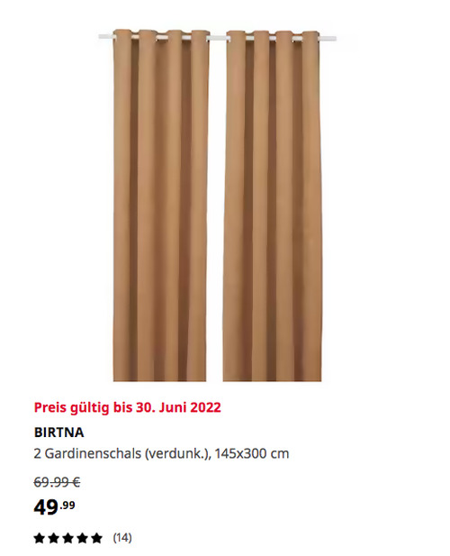 IKEA Ludwigsburg - BIRTNA 2 Gardinenschals (verdunk.), ocker, 145x300 cm - jetzt 29% billiger IKEA Ludwigsburg - BIRTNA 2 Gardinenschals (verdunk.), ocker, 145x300 cm - jetzt 29% billiger