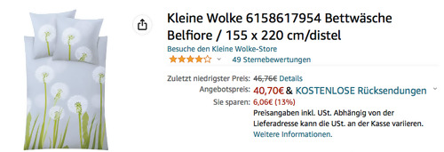 Kleine Wolke 6158617954 155 x 220 cm Bettwäsche Belfiore in Distel Kleine Wolke 6158617954 155 x 220 cm Bettwäsche Belfiore in Distel