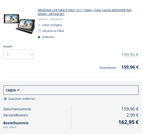 MEDION® LIFETAB® E10421 10,1 Tablet inkl. Folio Tasche MEDION® (MD 60380) - MEDION® LIFETAB® E10421 10,1 Tablet inkl. Folio Tasche MEDION® (MD 60380) -