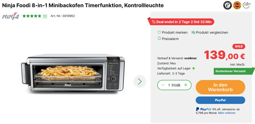 Ninja Foodi 8-in-1 Minibackofen (8 Zubereitungsfunktionen, 2400 W, 19.2 x 38 x 50.1 cm) Ninja Foodi 8-in-1 Minibackofen (8 Zubereitungsfunktionen, 2400 W, 19.2 x 38 x 50.1 cm)