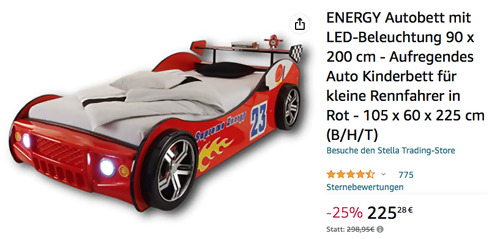 Stella Trading ENERGY 90 x 200 cm Auto Kinderbett mit LED-Beleuchtung, rot Stella Trading ENERGY 90 x 200 cm Auto Kinderbett mit LED-Beleuchtung, rot