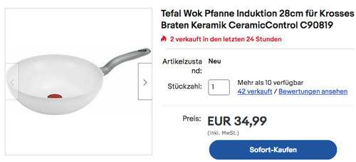 Tefal C90819 Ceramic Control 28cm Wokpfanne mit Keramik-Versiegelung - jetzt 29% billiger Tefal C90819 Ceramic Control 28cm Wokpfanne mit Keramik-Versiegelung - jetzt 29% billiger